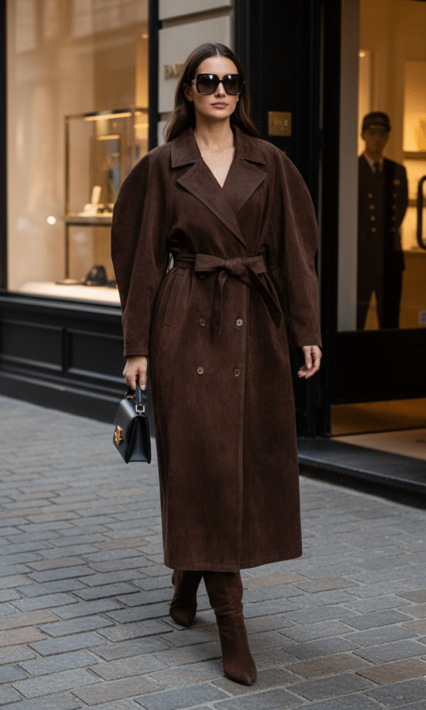 Trench Veronica en suede chocolat