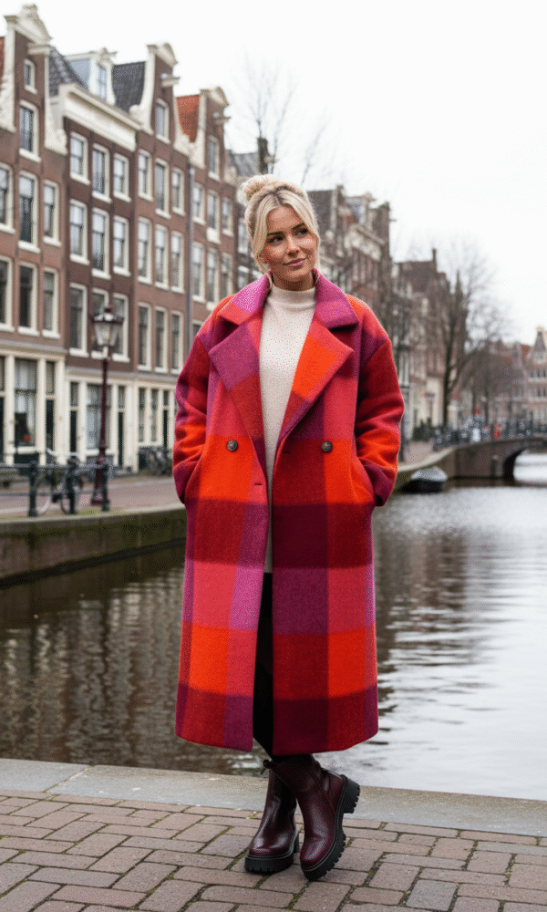 Manteau Aries à carreaux en laine orange