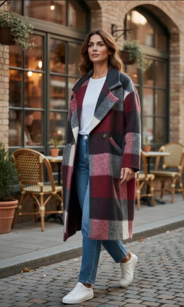 Manteau Aries à carreaux en laine noir