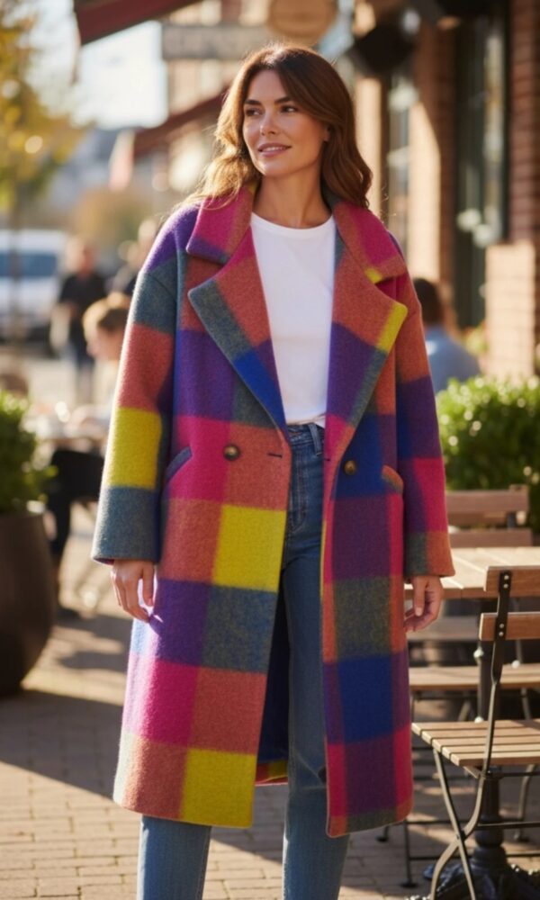 Manteau Aries à carreaux en laine multi