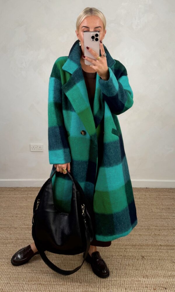 Manteau Aries à carreaux en laine vert