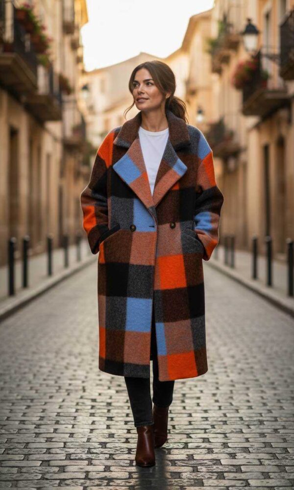 Manteau Aries à carreaux en laine bleu